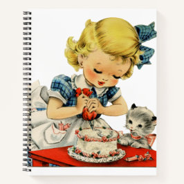 Retro Birthday Girl Cake Cat Children Artwork Notizblock
