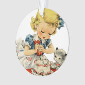 Retro Birthday Girl Cake Cat Children Artwork Ornament (Vorderseite)