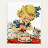 Retro Birthday Girl Cake Cat Children Artwork Planer (Vorderseite)