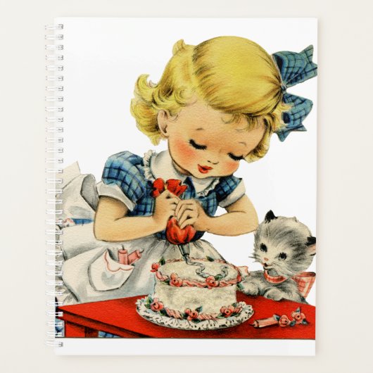Retro Birthday Girl Cake Cat Children Artwork Planer (Vorderseite)