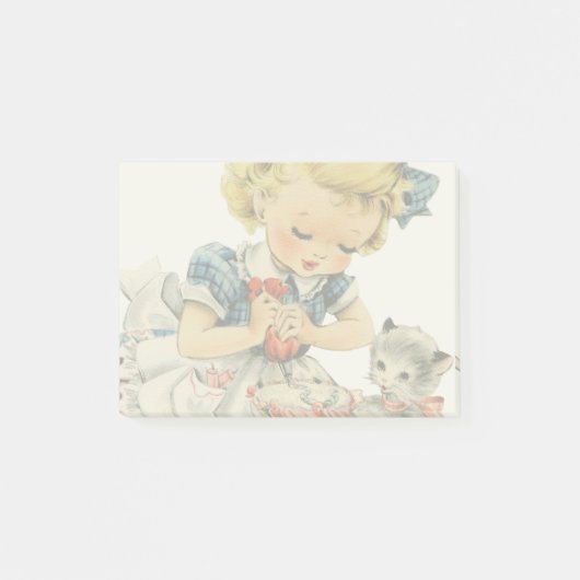 Retro Birthday Girl Cake Cat Children Artwork Post-it Klebezettel (Vorderseite)