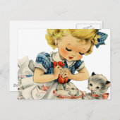 Retro Birthday Girl Cake Cat Children Artwork Postkarte (Vorne/Hinten)