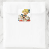 Retro Birthday Girl Cake Cat Children Artwork Quadratischer Aufkleber (Tasche)