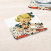 Retro Birthday Girl Cake Cat Children Artwork Rechteckiger Pappuntersetzer (angewinkelt)