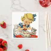 Retro Birthday Girl Cake Cat Children Artwork Serviette (Beispiel)