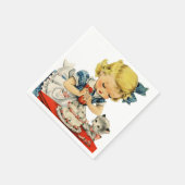 Retro Birthday Girl Cake Cat Children Artwork Serviette (Ecke)