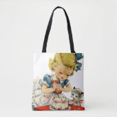 Retro Birthday Girl Cake Cat Children Artwork Tasche (Vorderseite)