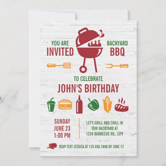 Retro Birthday GRILLEN Einladung (Vorderseite)