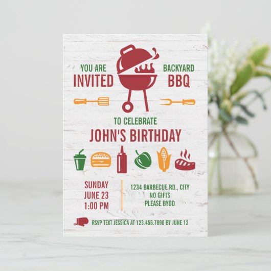 Retro Birthday GRILLEN Einladung (Stehend Vorderseite)