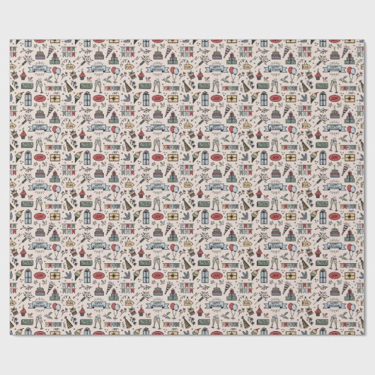 Retro Birthday Muster Wrapping Paper Geschenkpapier (Flach)