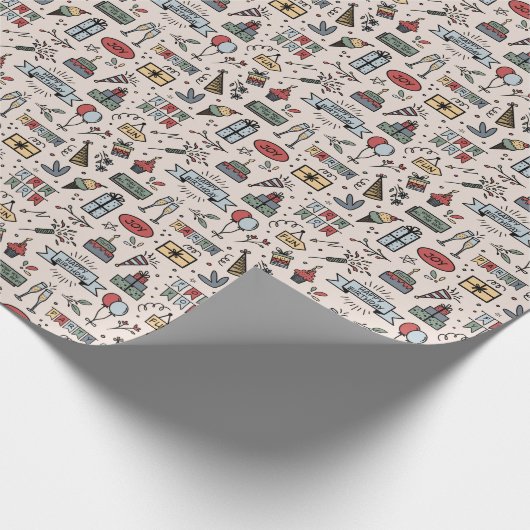 Retro Birthday Muster Wrapping Paper Geschenkpapier (Ecke)
