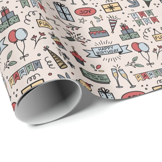 Retro Birthday Muster Wrapping Paper Geschenkpapier (Rolleneckpunkt)