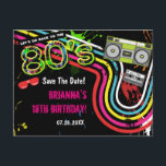 Retro Birthday Party der 80er Jahre Save the Date  Ankündigungspostkarte<br><div class="desc">Retro Birthday Party der 80er Jahre Save the Date Postcard. Anpassen mit jedem Text.</div>