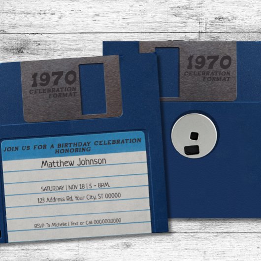 Retro Birthday Party, Diskette Einladung