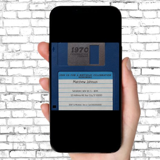 Retro Birthday Party, Diskette Einladung