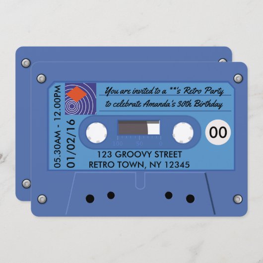 Retro Birthday Party Personalisiert Einladung (Vorne/Hinten)