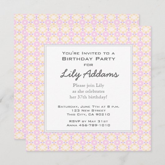 Retro Birthday Party - Rosa und Gelb Einladung (Vorne/Hinten)