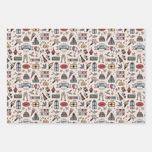 Retro Birthday Pattern Geschenkpapier Set (Vorderseite 3)