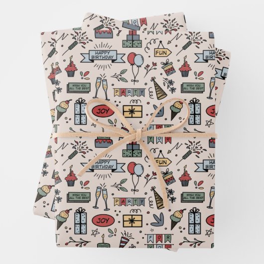 Retro Birthday Pattern Geschenkpapier Set (Beispiel)