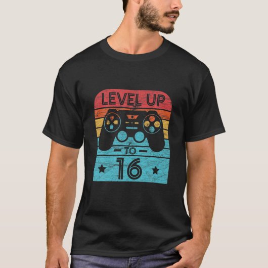 Retro Birthday Video Game 16 Jahre alter Gamer Lev T-Shirt (Vorderseite)