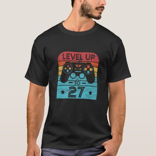 Retro Birthday Video Game 27 Jahre alter Gamer Lev T-Shirt (Vorderseite)