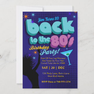 Retro Birthday Zurück zum 80er Neon Geburtstag Einladung