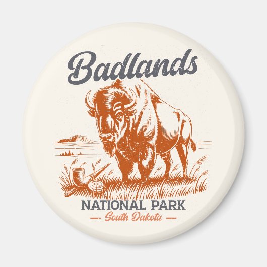 Retro Bison – Badlands National Park Magnet (Vorne)