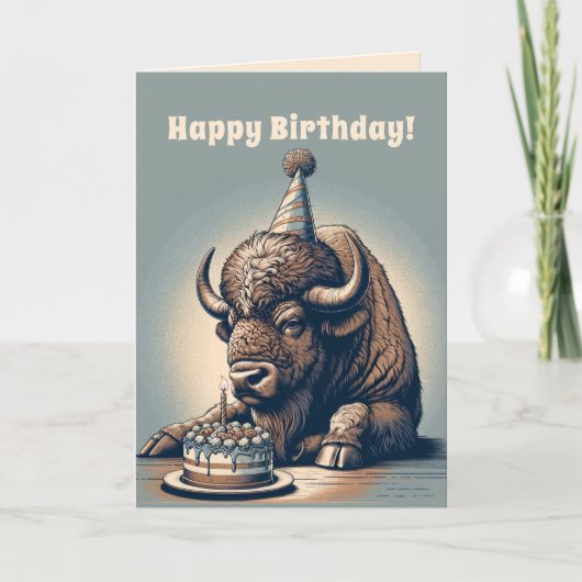 Retro Bison Buffalo Happy Birthday Karte (Vorderseite)