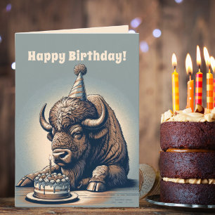 Retro Bison Buffalo Happy Birthday Karte