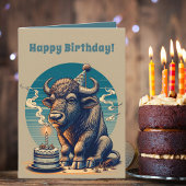 Retro Bison Buffalo Happy Birthday Karte