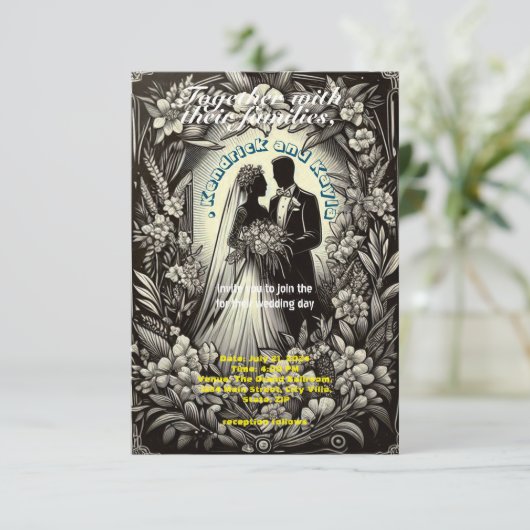 Retro blac7white photowedding einladung (Stehend Vorderseite)