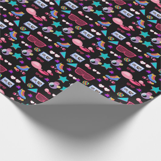 Retro black 80s Costume Vibrant culture pop Geschenkpapier (Ecke)