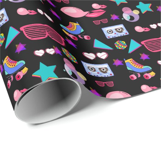 Retro black 80s Costume Vibrant culture pop Geschenkpapier (Rolleneckpunkt)