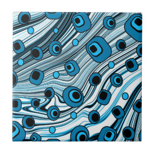 Retro Black and Blue Wavy Niedlich und Groovy Art Fliese