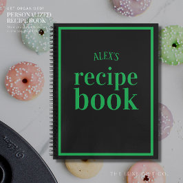 Retro Black and Green Blank Rezept Buch mit Namen