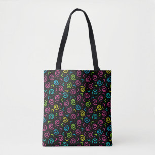 Retro Black and Neon Doodle Pattern der 80er/90er  Tasche