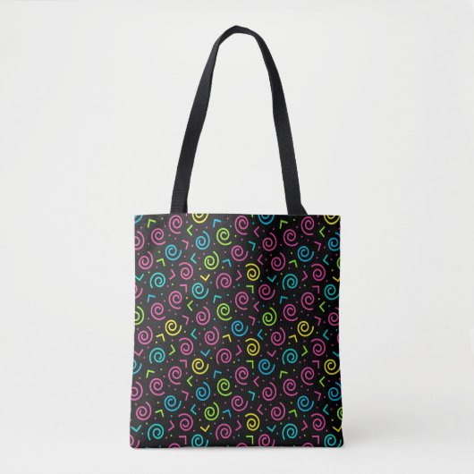 Retro Black and Neon Doodle Pattern der 80er/90er  Tasche (Vorderseite)