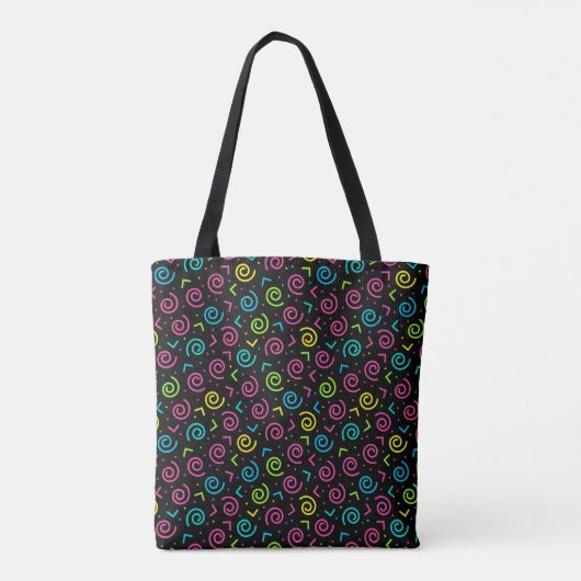 Retro Black and Neon Doodle Pattern der 80er/90er  Tasche (Rückseite)