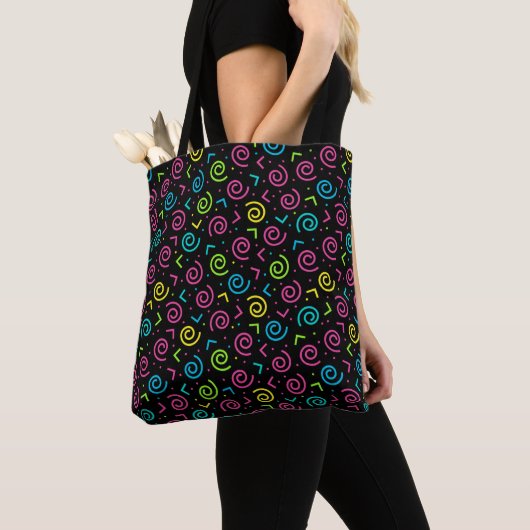 Retro Black and Neon Doodle Pattern der 80er/90er Tasche (Von Nahem)