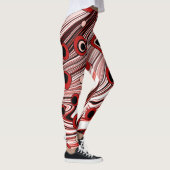 Retro Black and Red Groovy und Niedliche Wavy Art Leggings (Rechts)