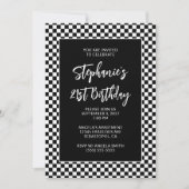 Retro Black and White Checkered Bold 21. Geburtsta Einladung (Vorderseite)