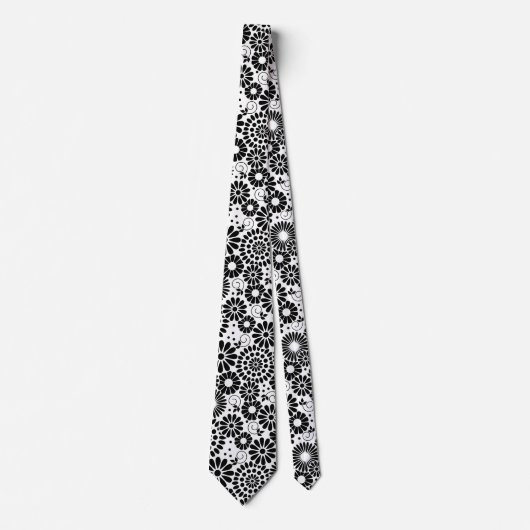 Retro Black and White Chic Folk Flowers Pattern Krawatte (Vorderseite)