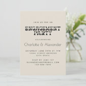 Retro Black and White Elegante Engagement Party Einladung (Stehend Vorderseite)