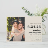 Retro Black and White Elegante Foto Wedding Save The Date (Stehend Vorderseite)