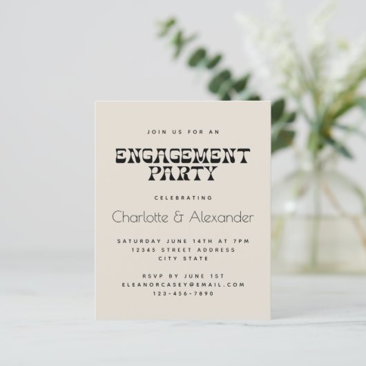 Retro Black and White Engagement Party (Stehend Vorderseite)