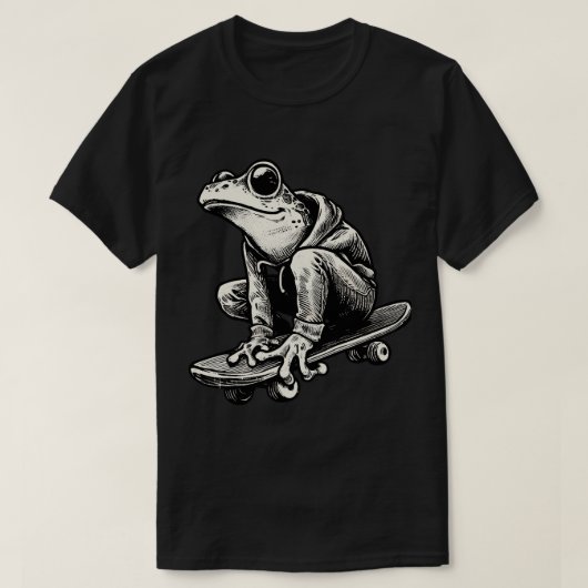 Retro Black and White Frog Skateboarder T-Shirt (Design vorne)