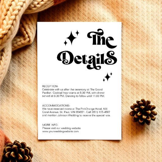 Retro Black and White Groovy Bold Script Wedding Begleitkarte
