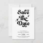 Retro Black and White Groovy Bold Script Wedding Save The Date (Vorderseite)