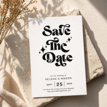 Retro Black and White Groovy Bold Script Wedding