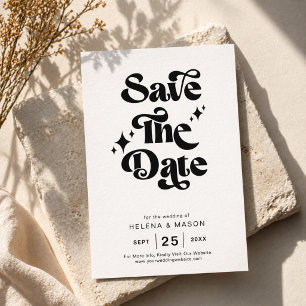 Retro Black and White Groovy Bold Script Wedding Save The Date